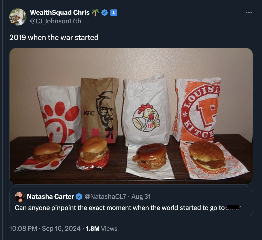 bread - WealthSquad Chris? 2019 when the war started Kfc Router Natasha Carter Aug 31 Can anyone pinpoint the exact moment when the world started to go to ......! 1.8M Views